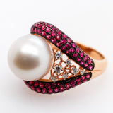 18kt Yellow Gold Pearl Ruby and Diamond Ring