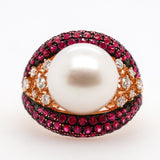 18kt Yellow Gold Pearl Ruby and Diamond Ring