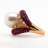 18kt Yellow Gold Pearl Ruby and Diamond Ring