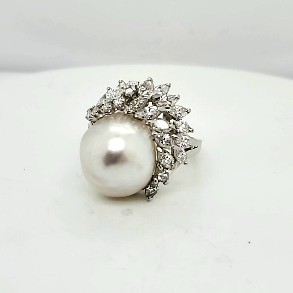 Platinum South seas Pearl and Diamond ring