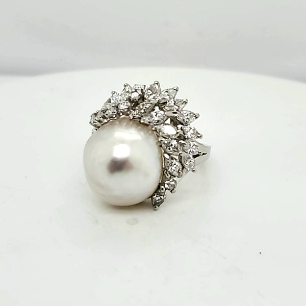 Platinum South seas Pearl and Diamond ring