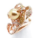 14kt Yellow Gold Pearl and Diamond Swan Ring