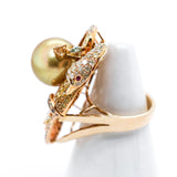 14kt Yellow Gold Pearl and Diamond Swan Ring