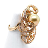 14kt Yellow Gold Pearl and Diamond Swan Ring