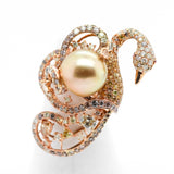 14kt Yellow Gold Pearl and Diamond Swan Ring