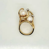 Modernist 18kt Yellow Gold Pearl and Diamond Ring