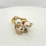 Modernist 18kt Yellow Gold Pearl and Diamond Ring