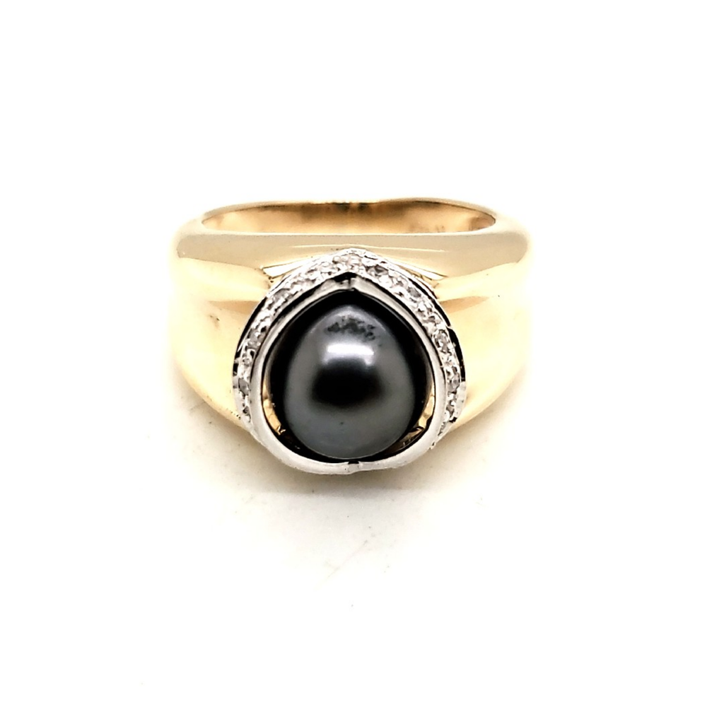 14kt Yellow Gold Tahitian Pearl and Diamond Ring