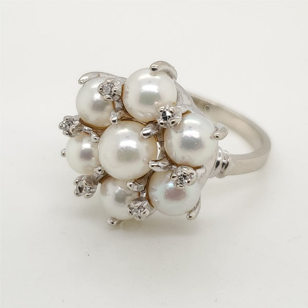 Vintage 14kt White Gold Pearl and Diamond Ring