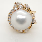 18kt Yellow Gold South Seas Pearl and Diamond Ring