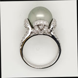 14Kt White Gold And Diamond Tahitian Pearl Ring