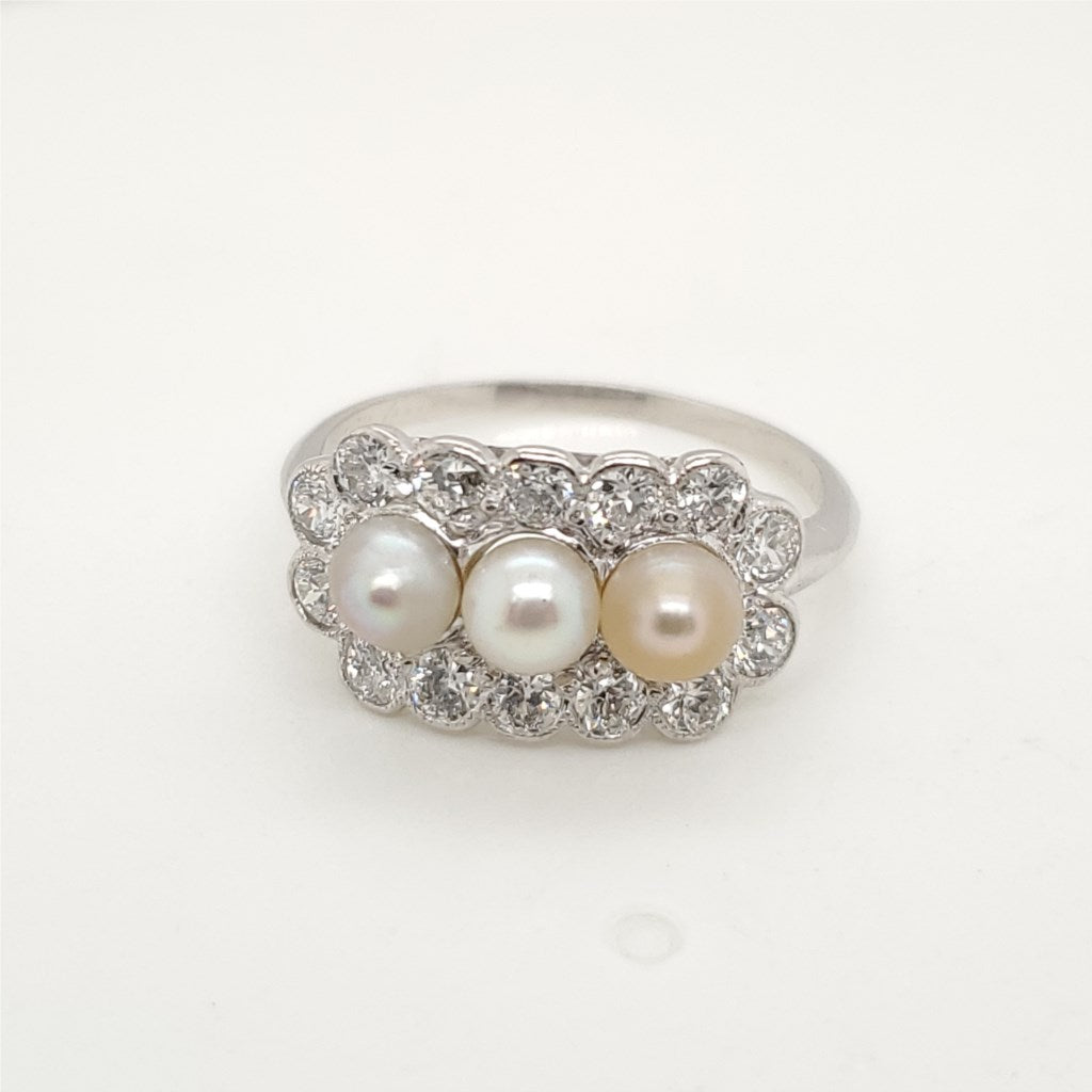 Vintage Platinum Pearl and Diamond Ring