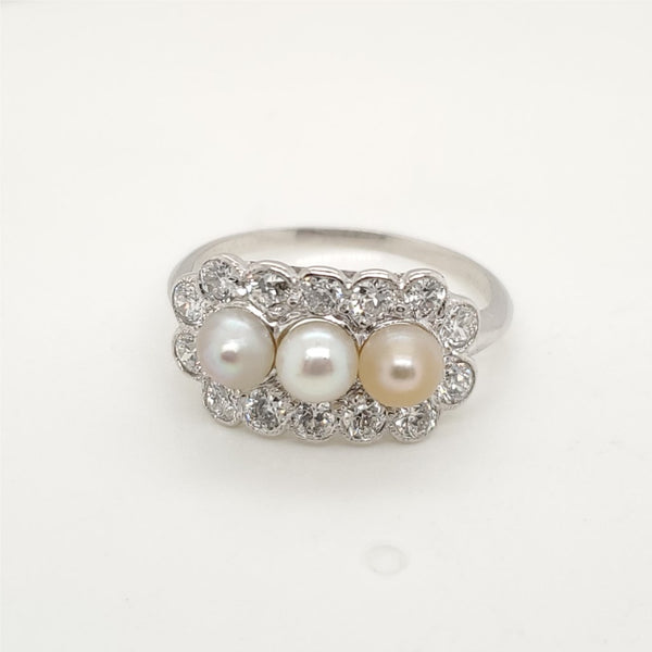 Vintage Platinum Pearl and Diamond Ring