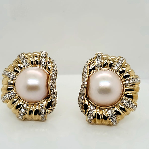 18kt Yellow Gold Mabe Pearl & Diamond Earrings