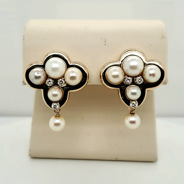 14kt Yellow Gold Pearl and Diamond Earrings