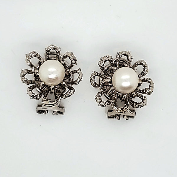 Vintage 18kt White Gold and Pearl Earrings