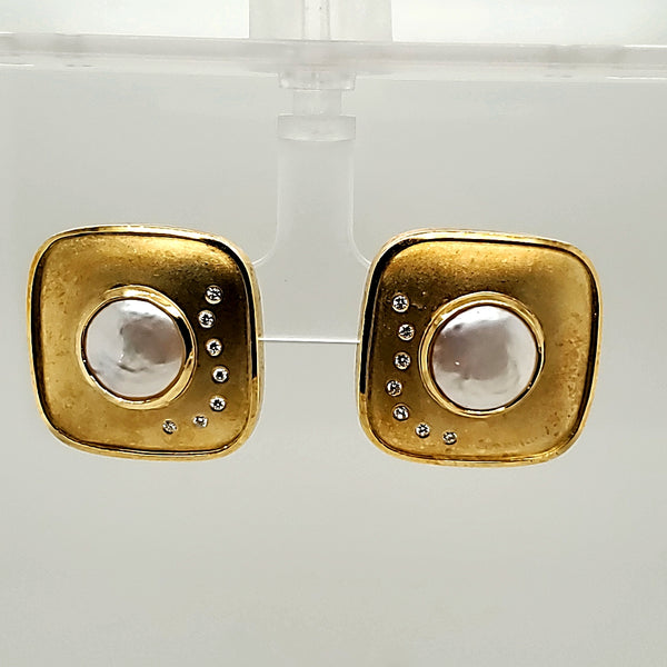 Susan Sadler 18kt Yellow Gold Pearl and Diamond Earrings