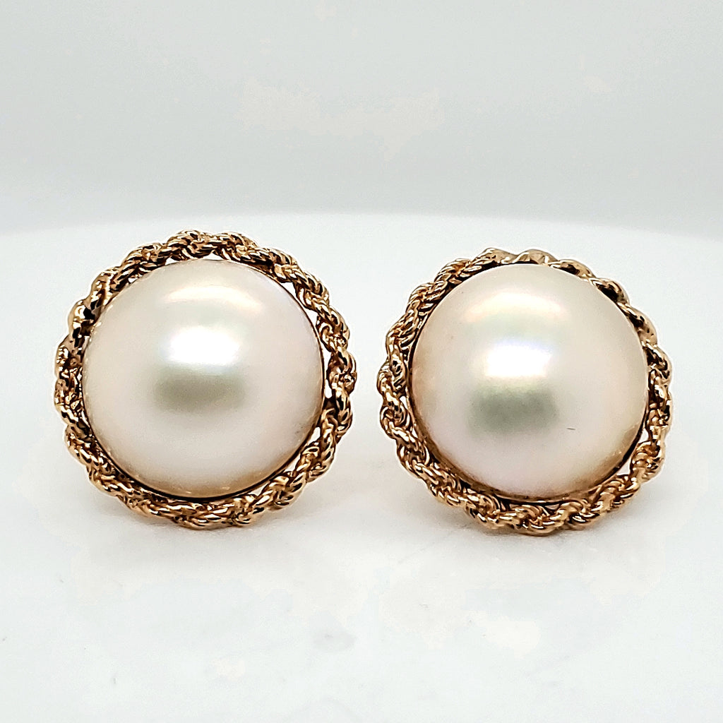 14Kt Gold Mobe Pearl Earrings