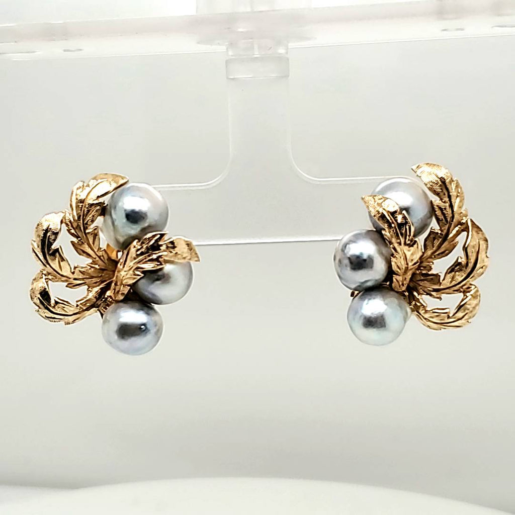 14kt Yellow Gold Silver Pearl Earrings