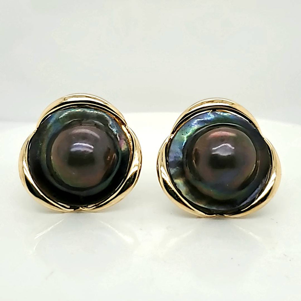 14kt Yellow Gold Abalone Shell Earrings