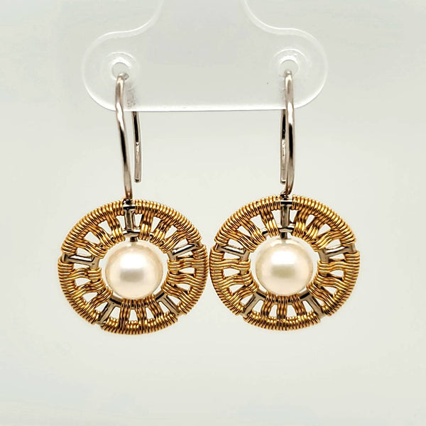 T. Lee 24kt Yellow Gold and 18kt White Gold  Pearl Dangle Earrings