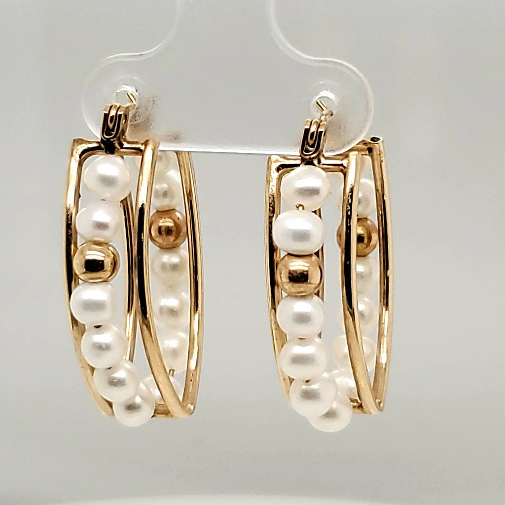 14kt Yellow Gold and Pearl Hoop Earrings