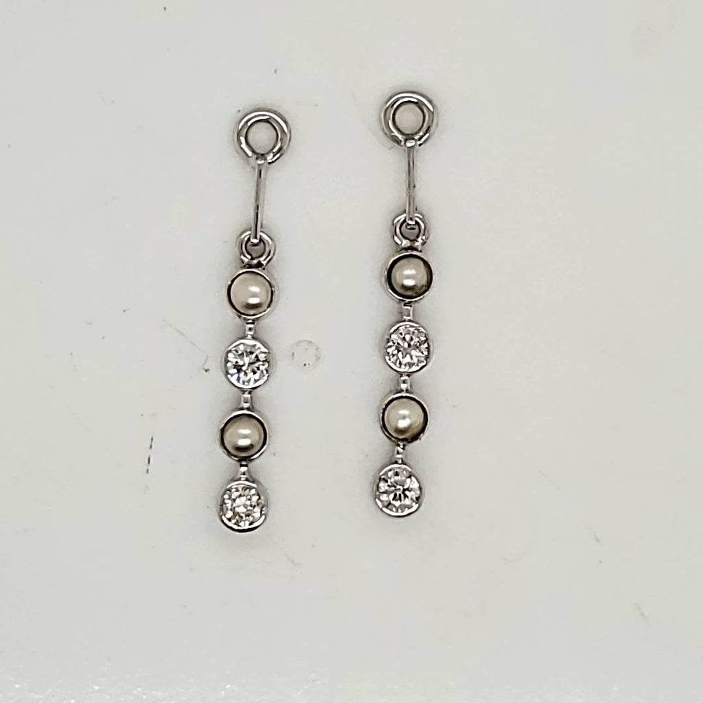 Vintage 14Kt White  Gold Pearl And Diamond Stud Earring Jackets