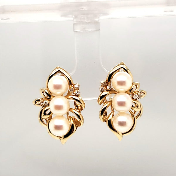 14kt Yellow Gold Pearl and Diamond Earrings