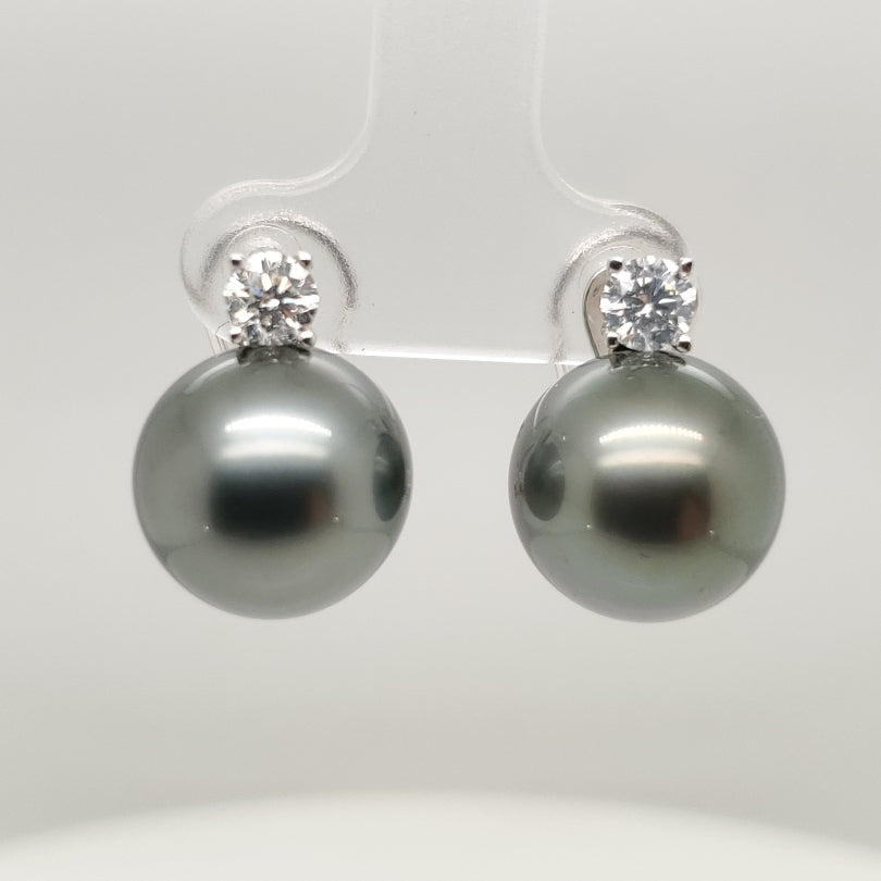 18Kt White Gold Tahitian Pearl & Diamond Earrings