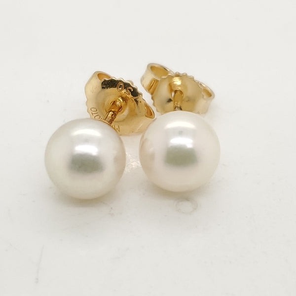 18kt Yellow Gold Mikimoto 6.8mm pearl stud earrings