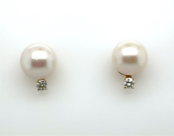 14kt Yellow Gold 10mm Pearl and Diamond Earrings