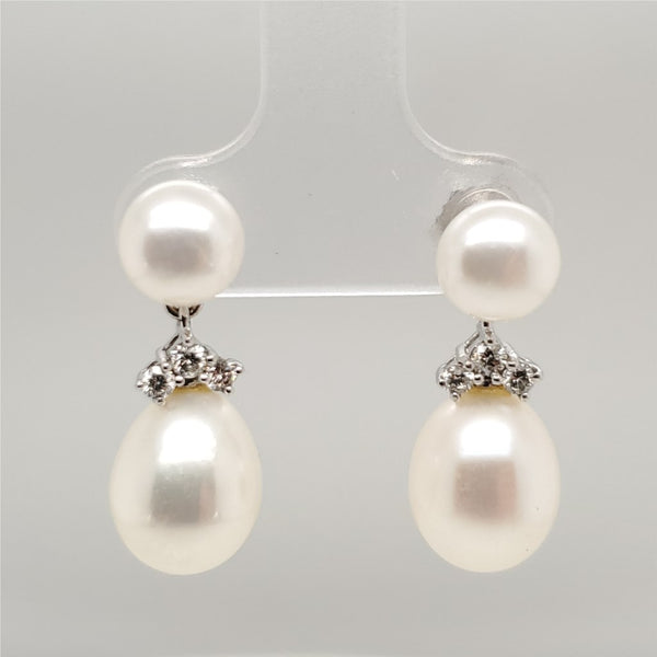 14kt White Gold Fresh Water Pearl and Diamond Dangle Earrings