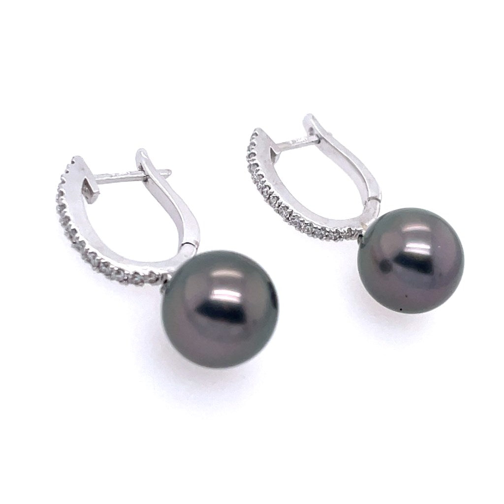 18kt White Gold Tahitian Pearl And Diamond Earrings