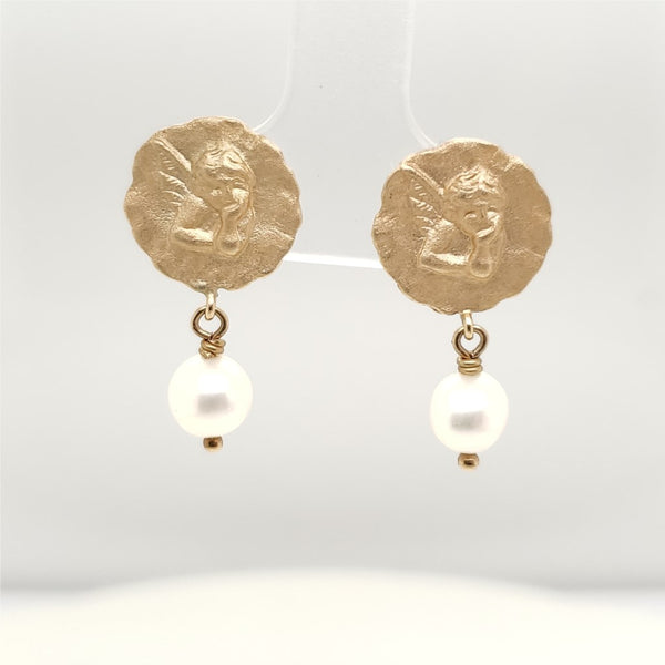 14kt Yellow Gold and Pearl Cherub Earrings