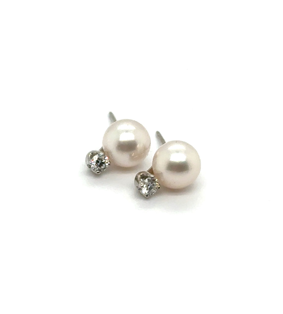 14kt White Gold Pearl and Diamond Stud Earrings