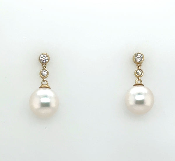 14kt Yellow Gold Pearl and Diamond Drop Earrings