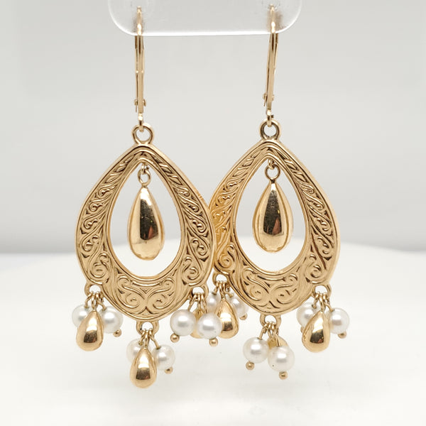 14kt Yellow Gold and Pearl Hoop Earrings