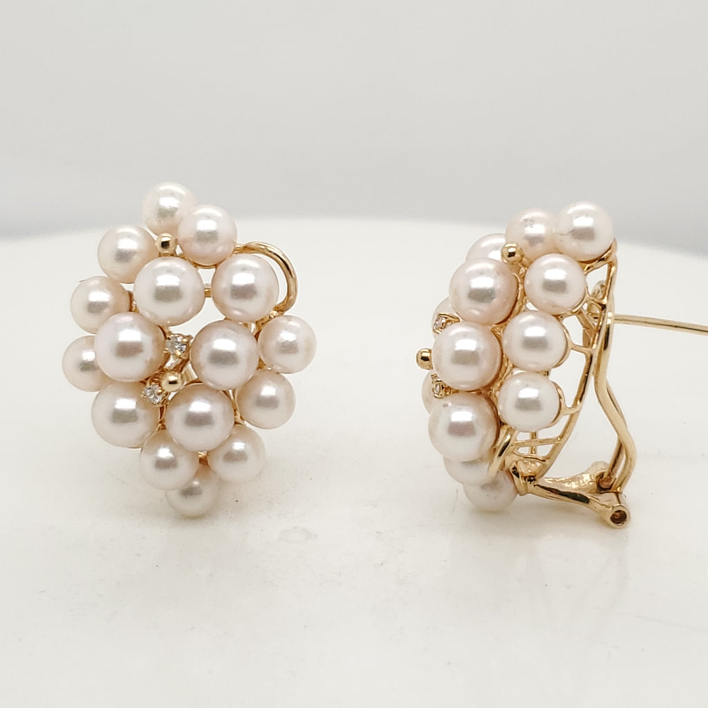 14kt Yellow Gold Pearl and Diamond Earrings