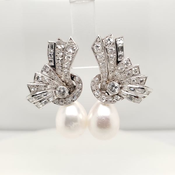 Vintage Platinum Diamond and Pearl Earrings