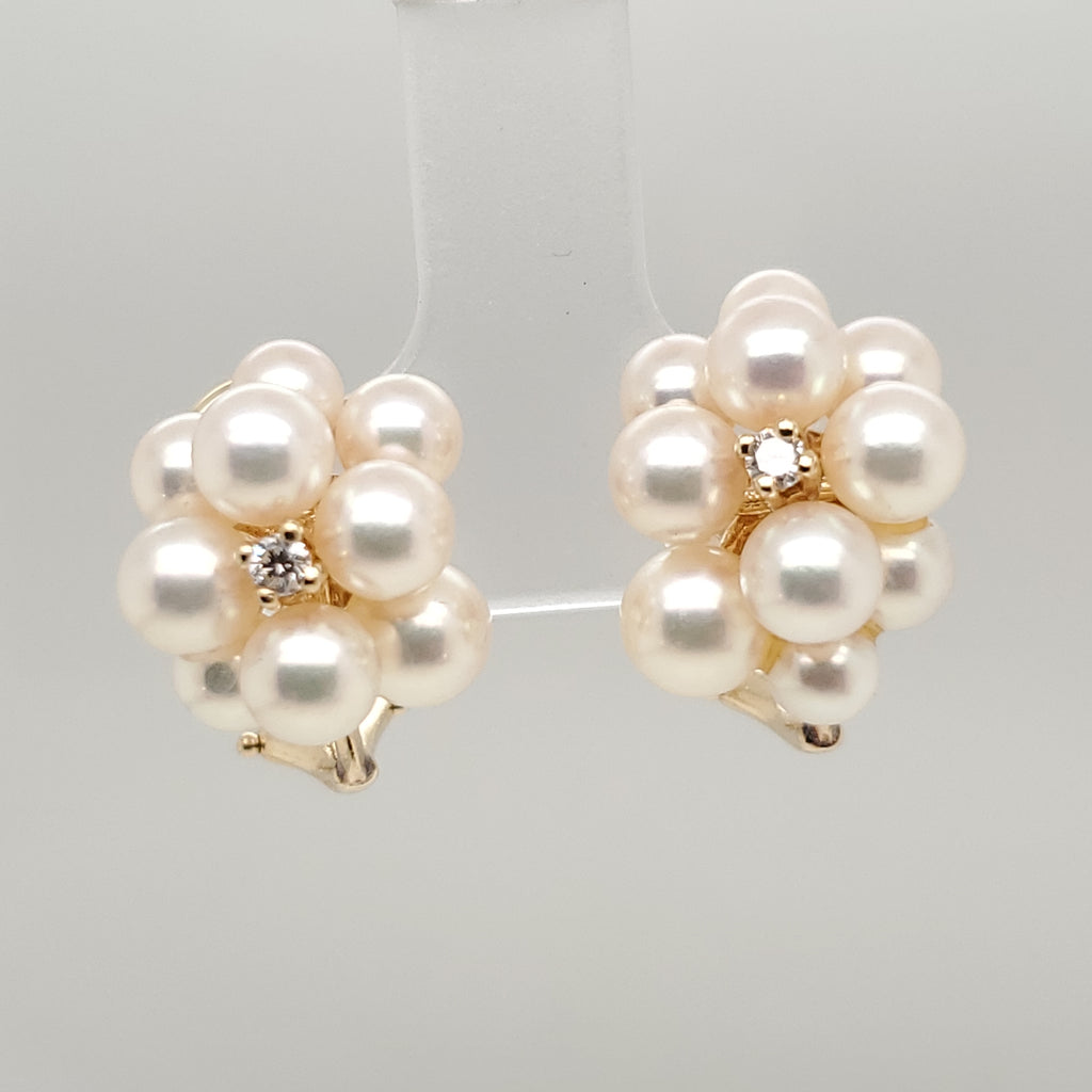 14kt Yellow Gold Pearl and Diamond Earrings