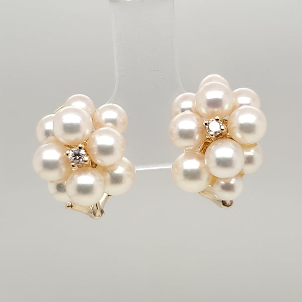 14kt Yellow Gold Pearl and Diamond Earrings