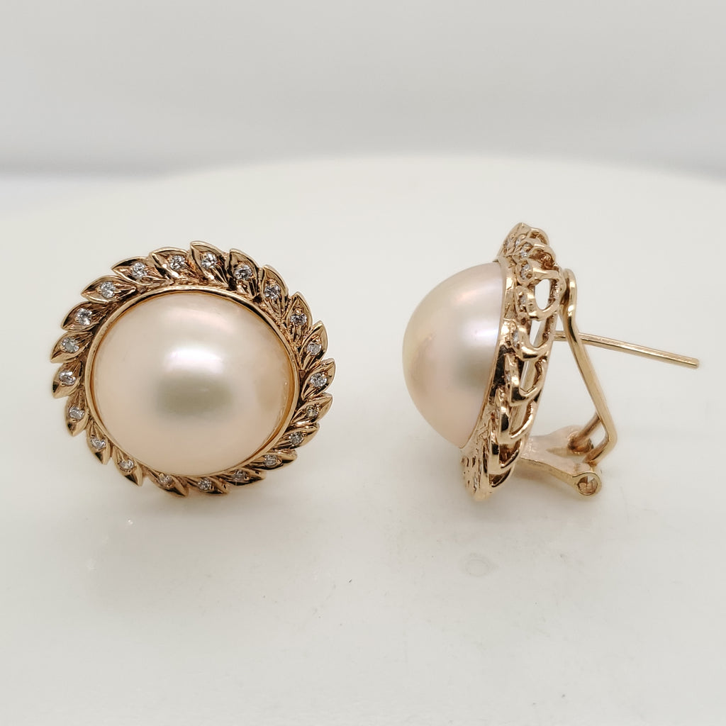 14Kt Gold Mobe Pearl and Diamond Earrings