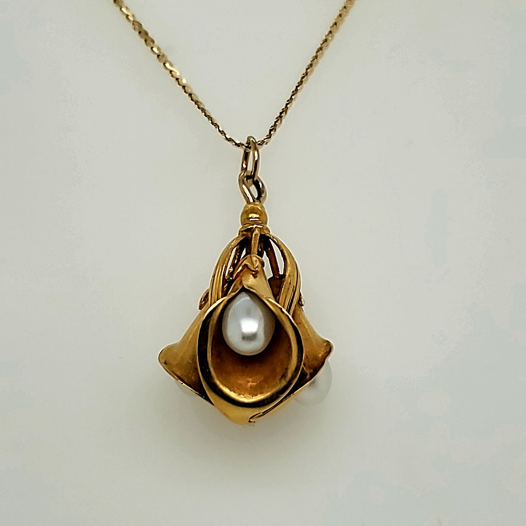 Antique Art Nouveau 14kt Yellow Gold Pearl Pendant