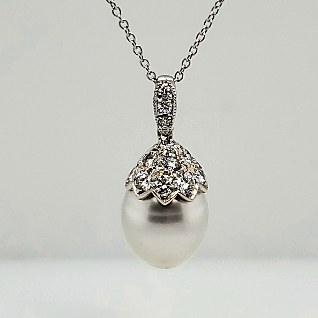 Platinum and Diamond Pearl Pendant