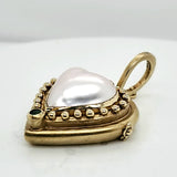 14Kt Yellow Gold Mobe Pearl, Emerald And Diamond Necklace Pendant Locket