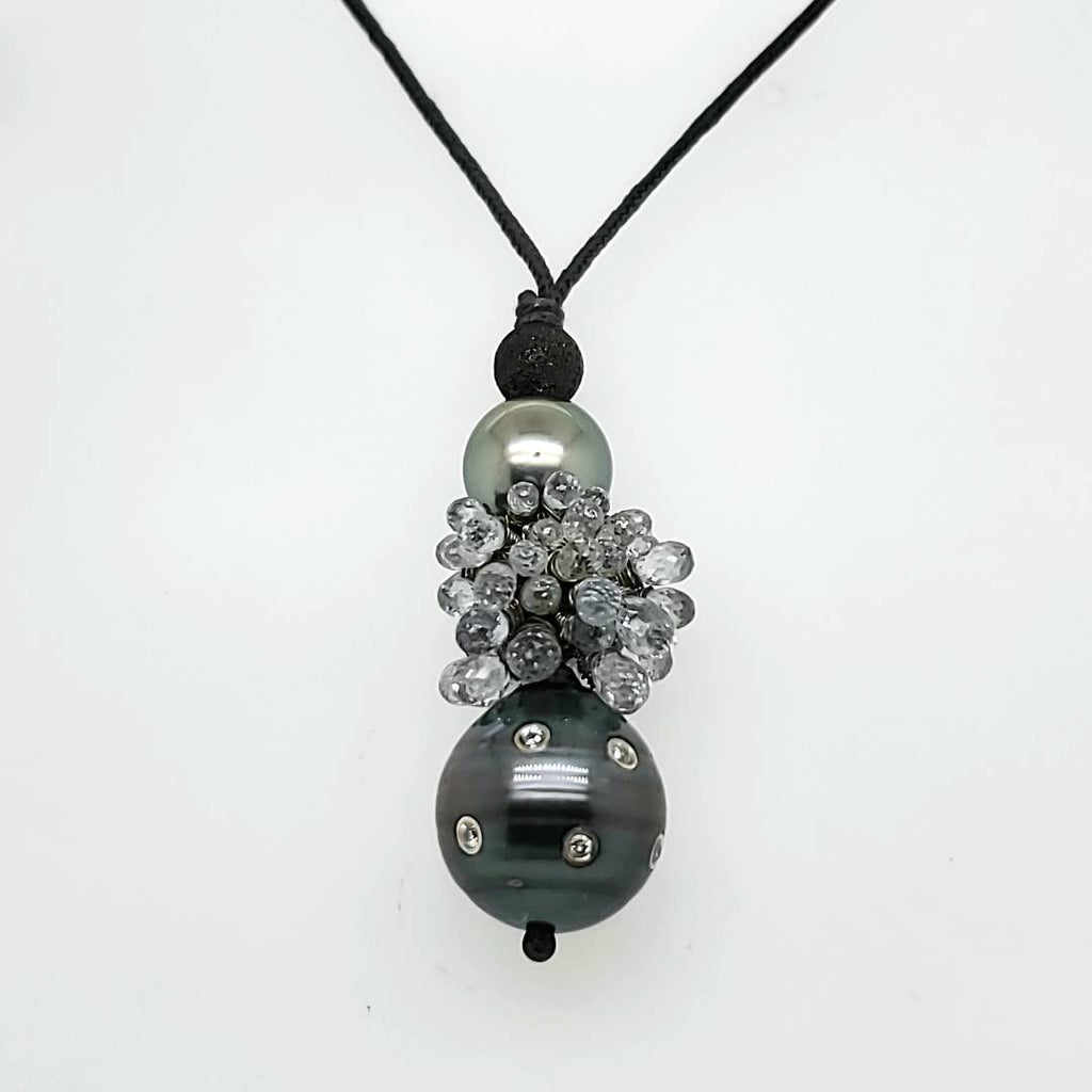 Sterling Silver And Diamond Tahitian Pearl Pendant Necklace