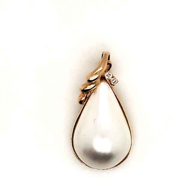 14kt Yellow Gold Mobe Pearl and Diamond Enhancer Pendant