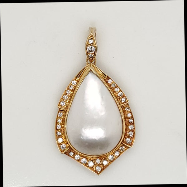 18kt Yellow Gold Mobe Pearl and Diamond Enhancer Pendant