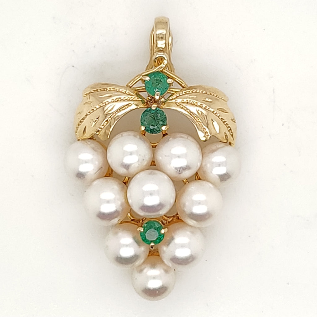 14Kt Yellow Gold  Pearl and Emerald Pendant