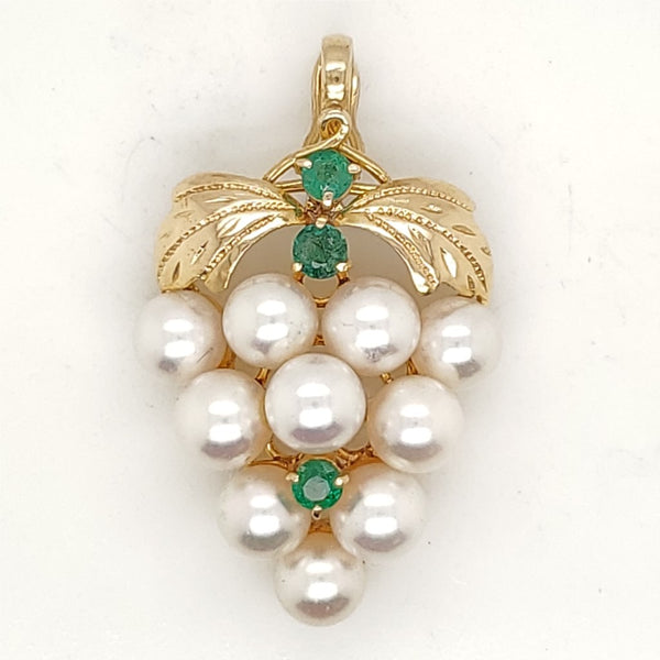 14Kt Yellow Gold  Pearl and Emerald Pendant